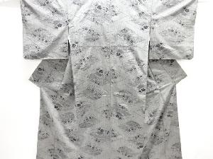 アンティーク　変わり松皮菱に家屋風景模様手織り紬着物